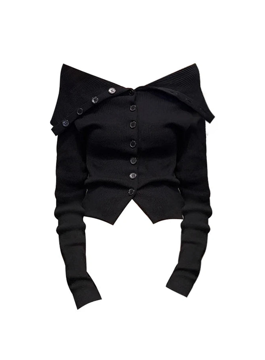 Noir Off-Shoulder Button-Up Cardigan