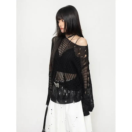 Void Wings Distressed Mesh Sweater