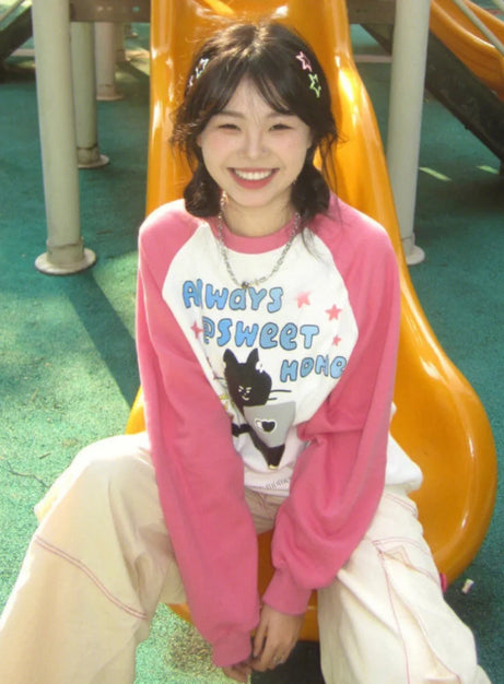 Cozy Gamer Cat Raglan Sweatshirt