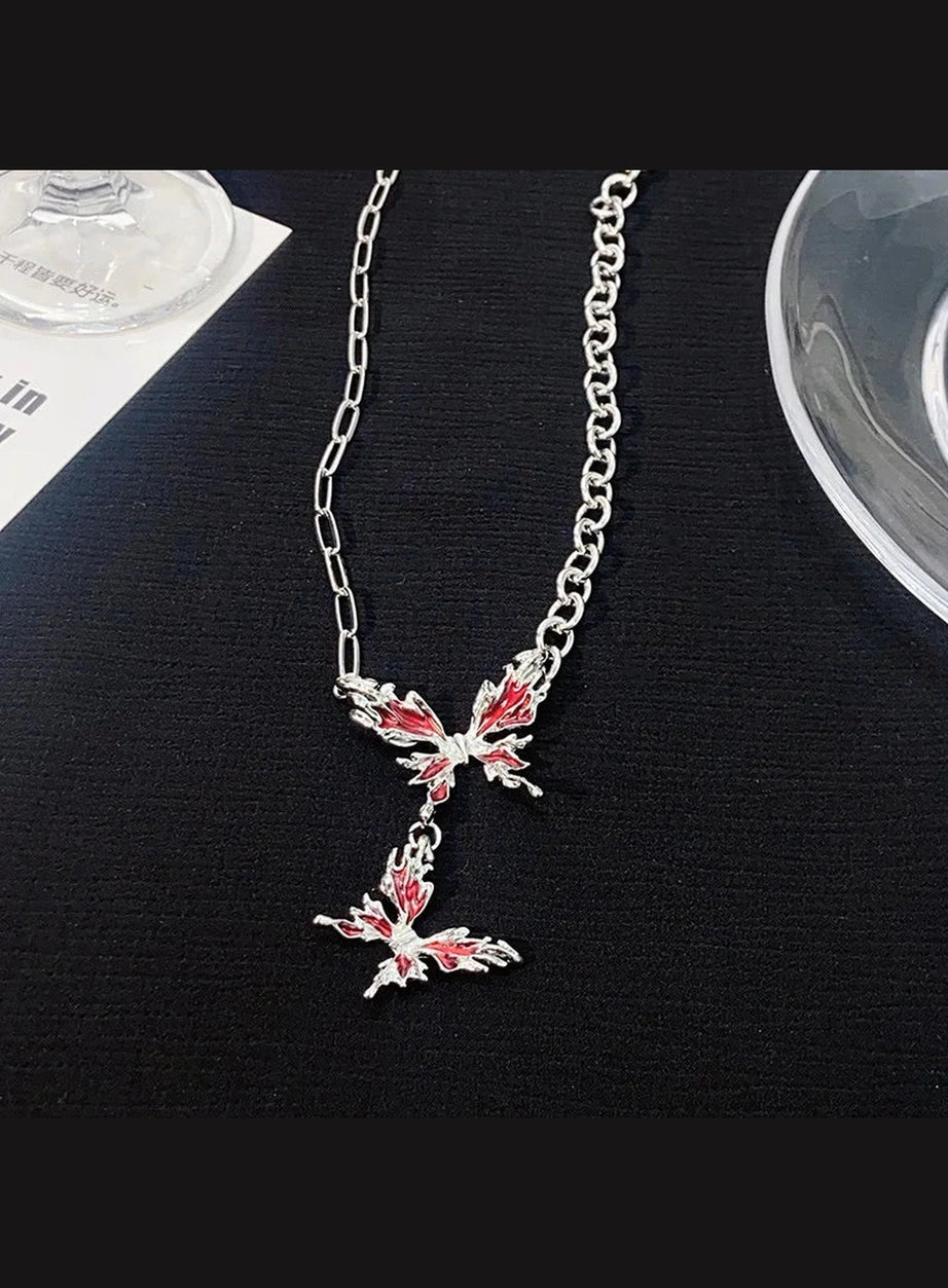 Crimson Butterfly Chain Necklace