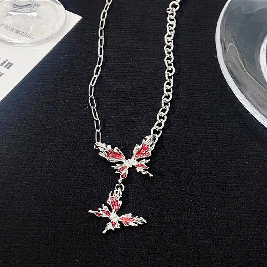 Crimson Butterfly Chain Necklace