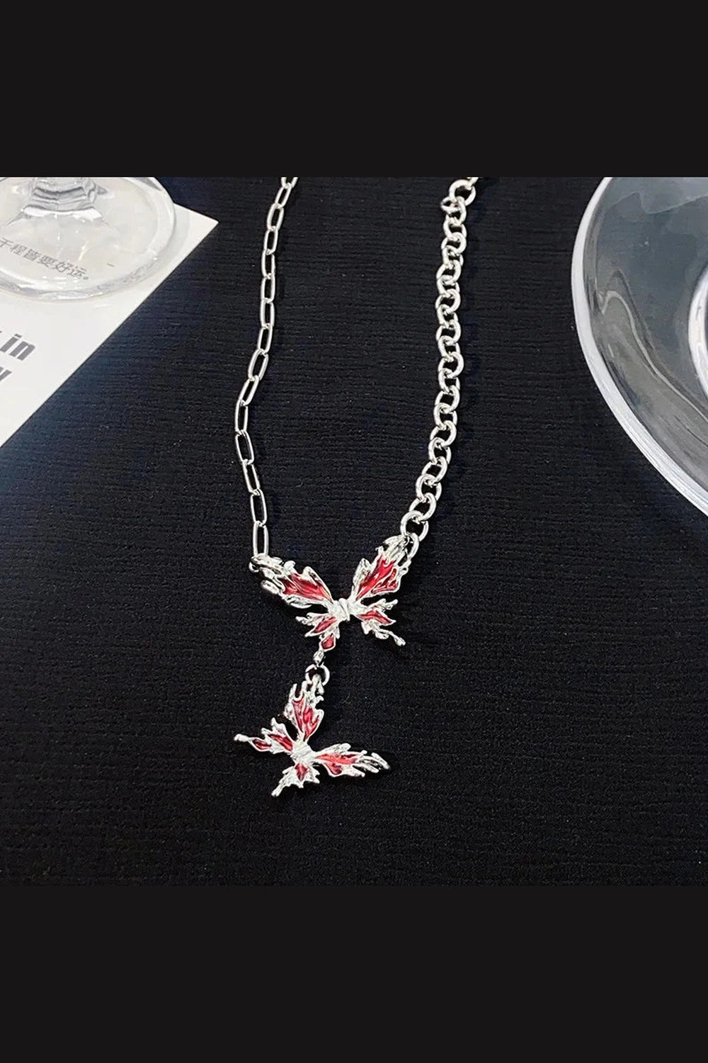 Crimson Butterfly Chain Necklace