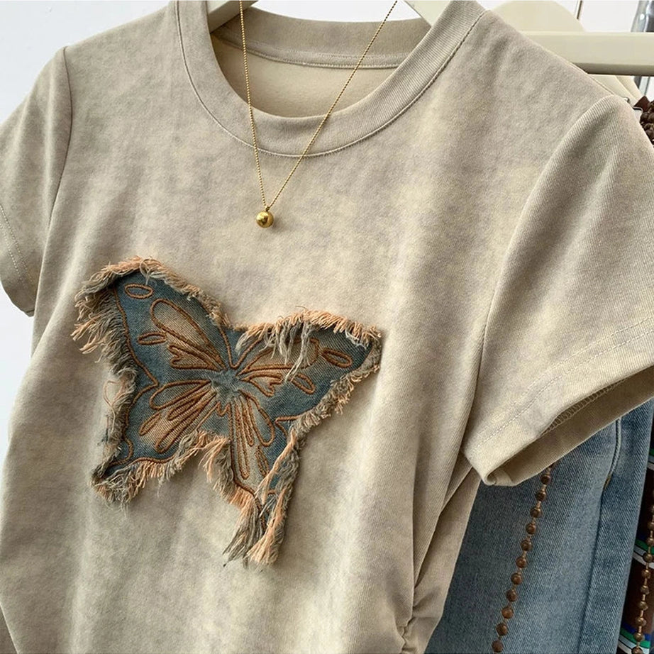 Frayed Butterfly Patch Top