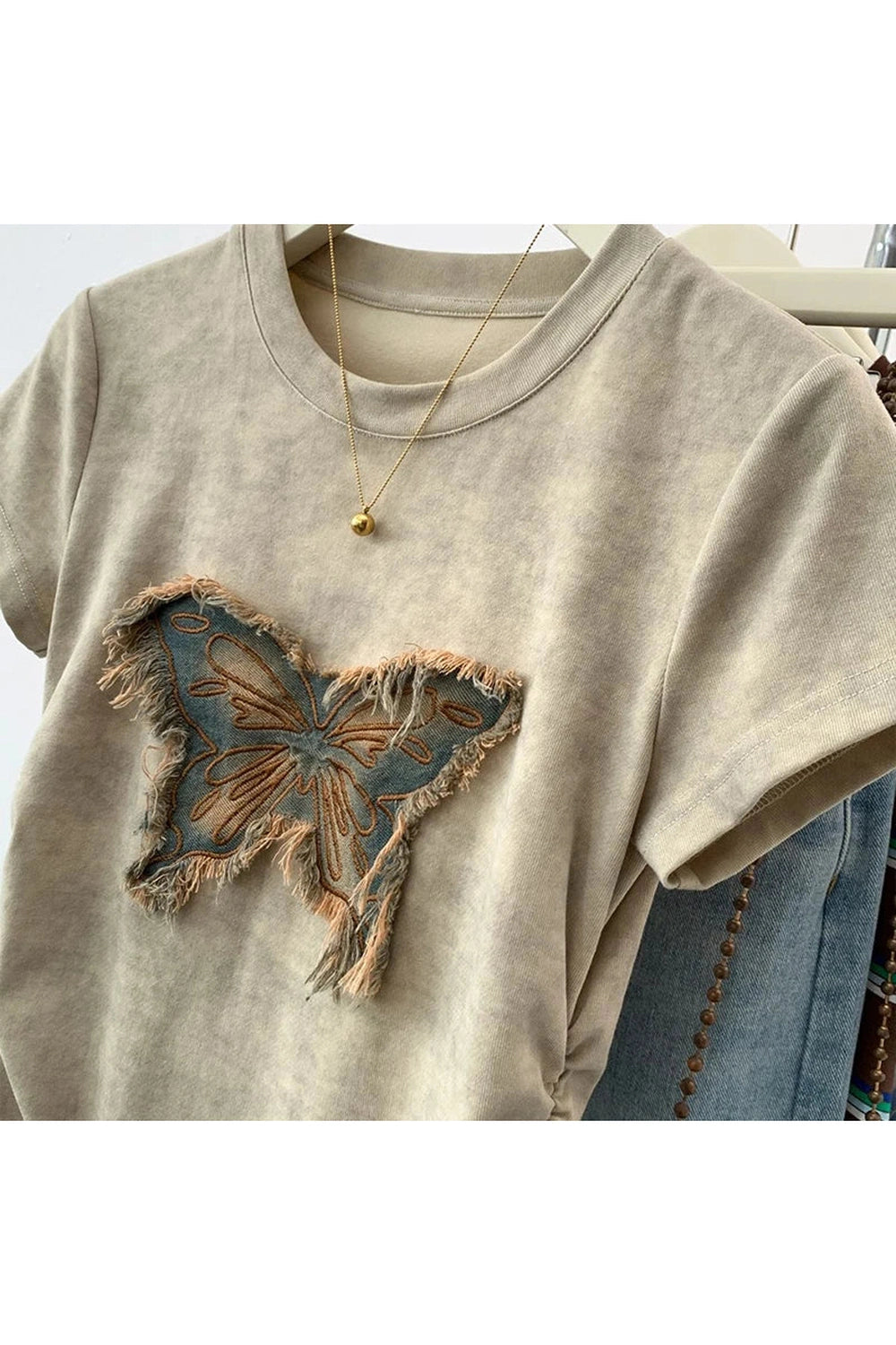 Frayed Butterfly Patch Top