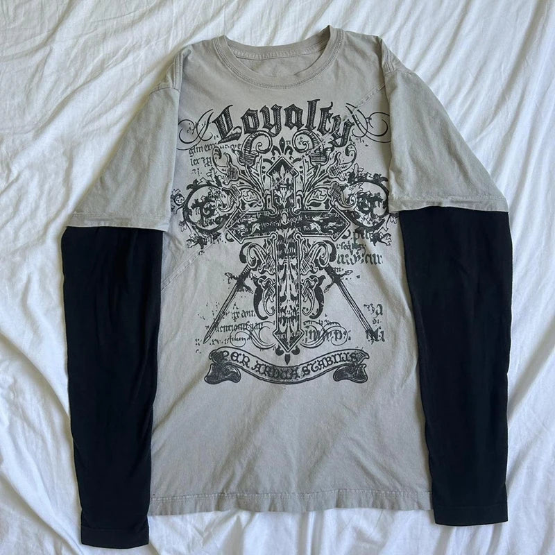 Loyalty Gothic Cross Layered T-Shirt