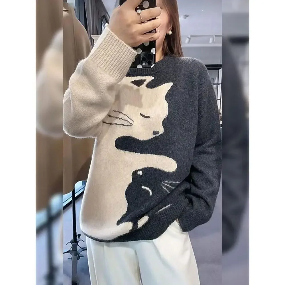 Monochrome Feline Dream Sweater