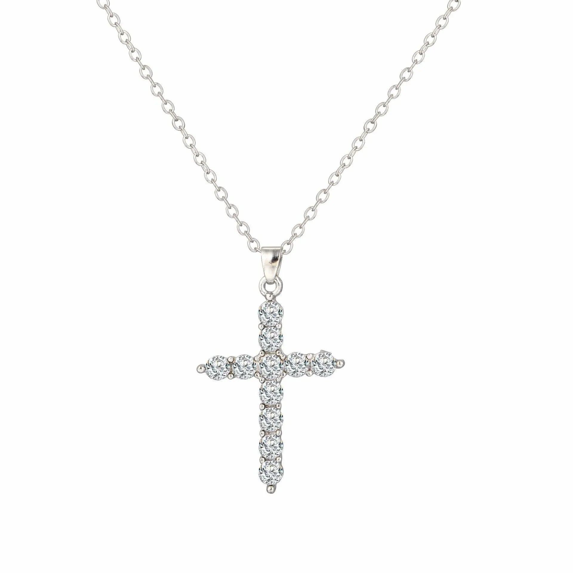 Crystal Rose Gothic Cross Necklace