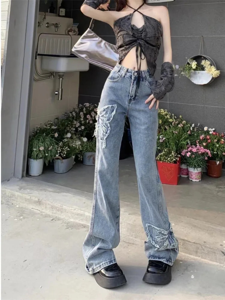Denim Butterfly Patch Jeans