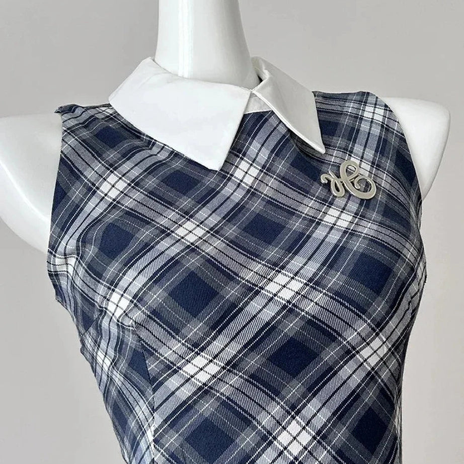 Preppy Plaid Collared Mini Dress