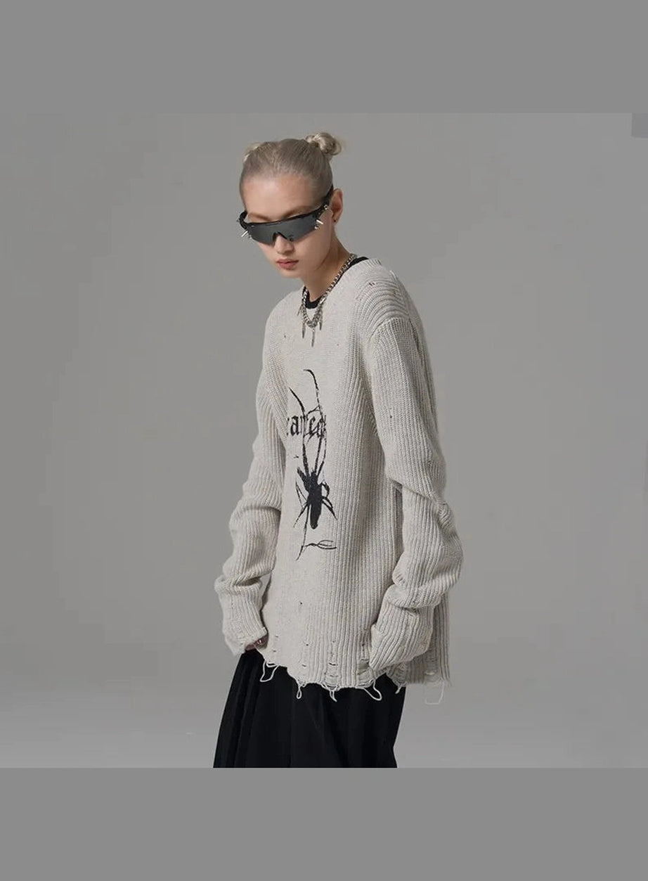 Distressed Spider Graphic Sweater
