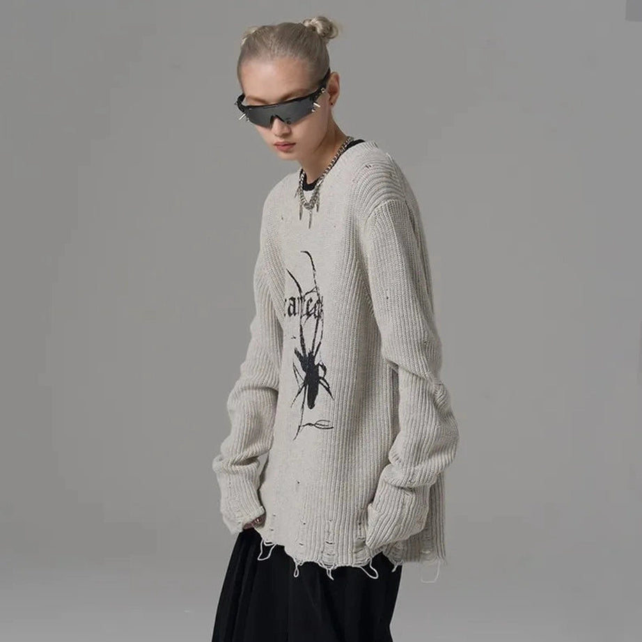 Distressed Spider Graphic Sweater