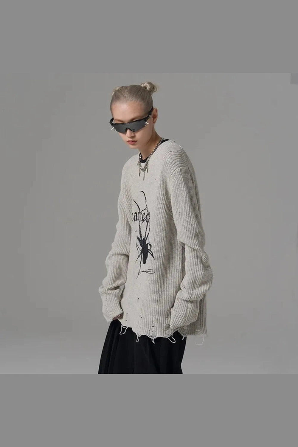 Distressed Spider Graphic Sweater