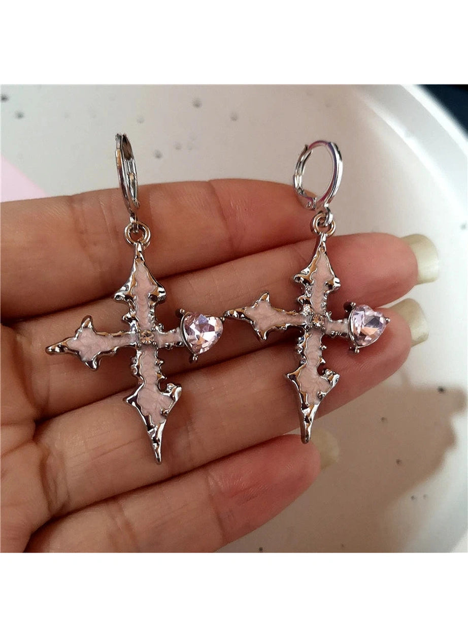 Bloodstone Gothic Cross Earrings