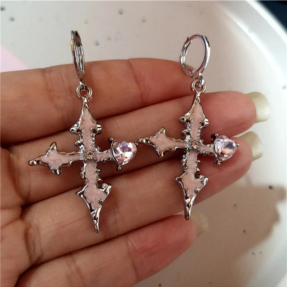 Bloodstone Gothic Cross Earrings