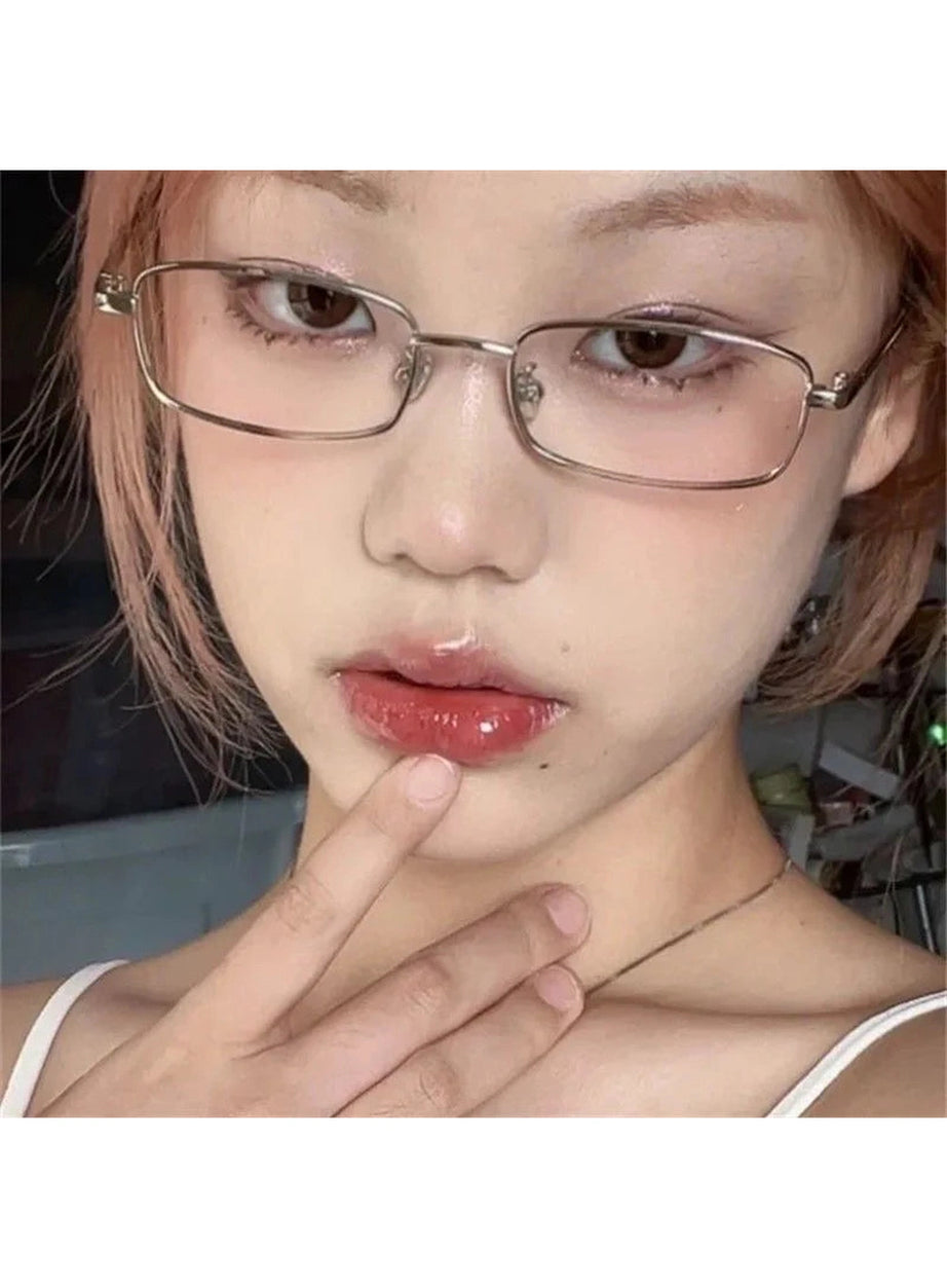 Y2k Harajuku Small Square Frame Glasses Women Retro Metal Eyeglasses Clear Reading Spectacle Blue Light Blocking Eyewear