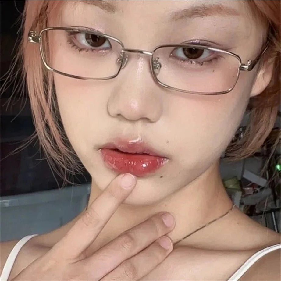 Y2k Harajuku Small Square Frame Glasses Women Retro Metal Eyeglasses Clear Reading Spectacle Blue Light Blocking Eyewear
