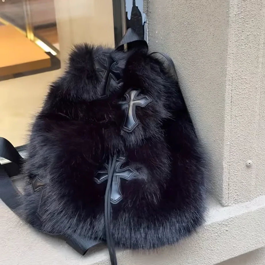 Velvet Sin Fuzzy Cross Backpack