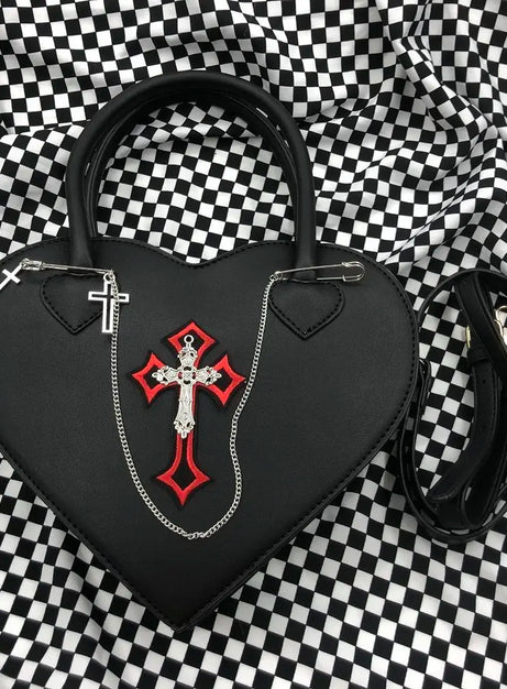 Gothic Style Women's Love Heart Purse Handbags Y2k Hot Girls Punk Shoulder Bag Metal Decoration Female Black Cool Messenger Bags