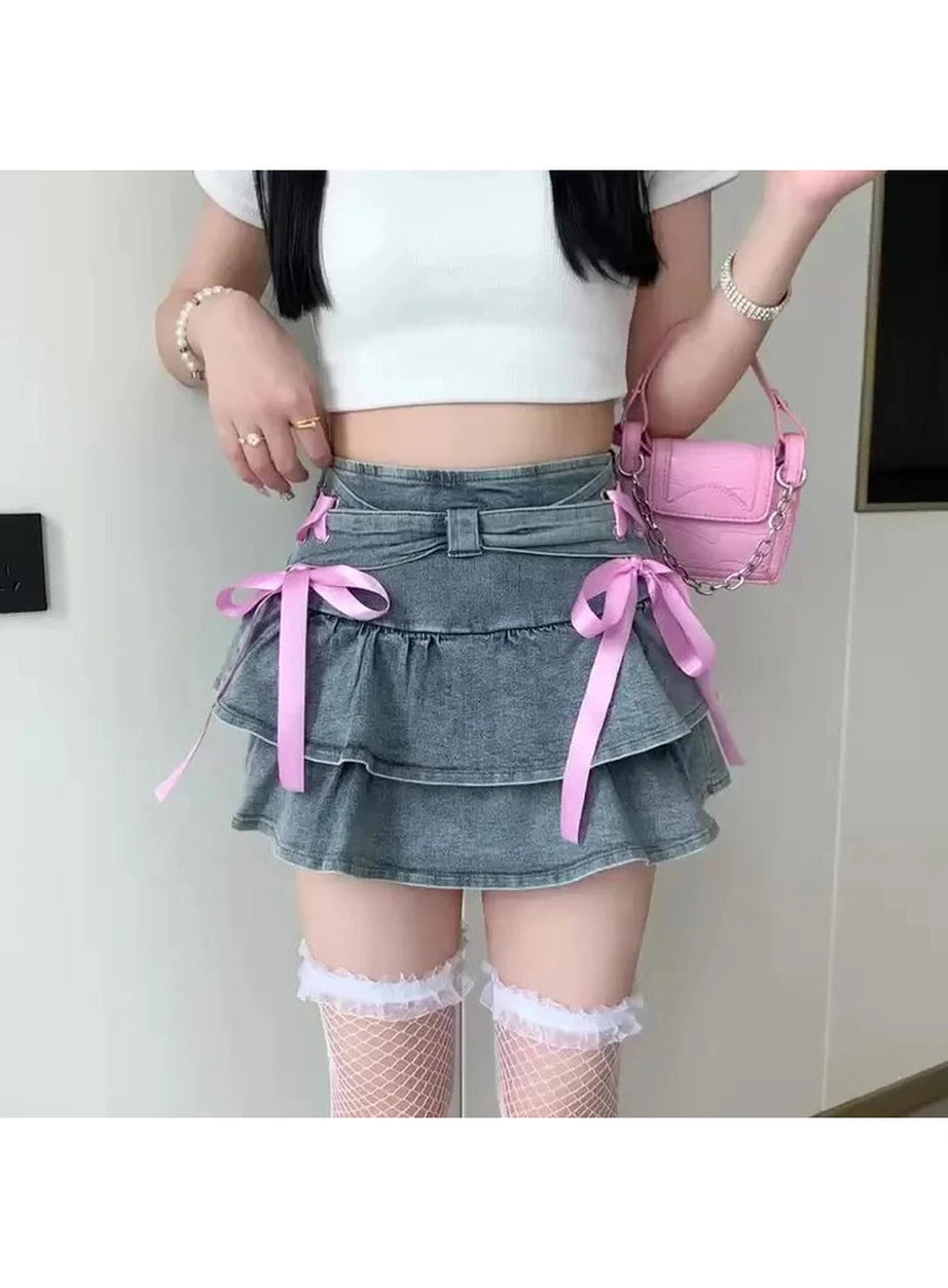 Gothic Ruffle Ribbon Mini Skirt