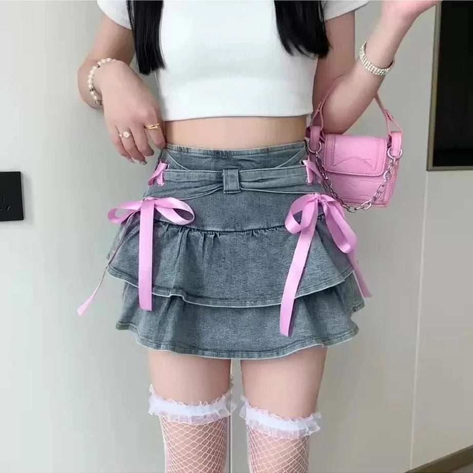 Gothic Ruffle Ribbon Mini Skirt