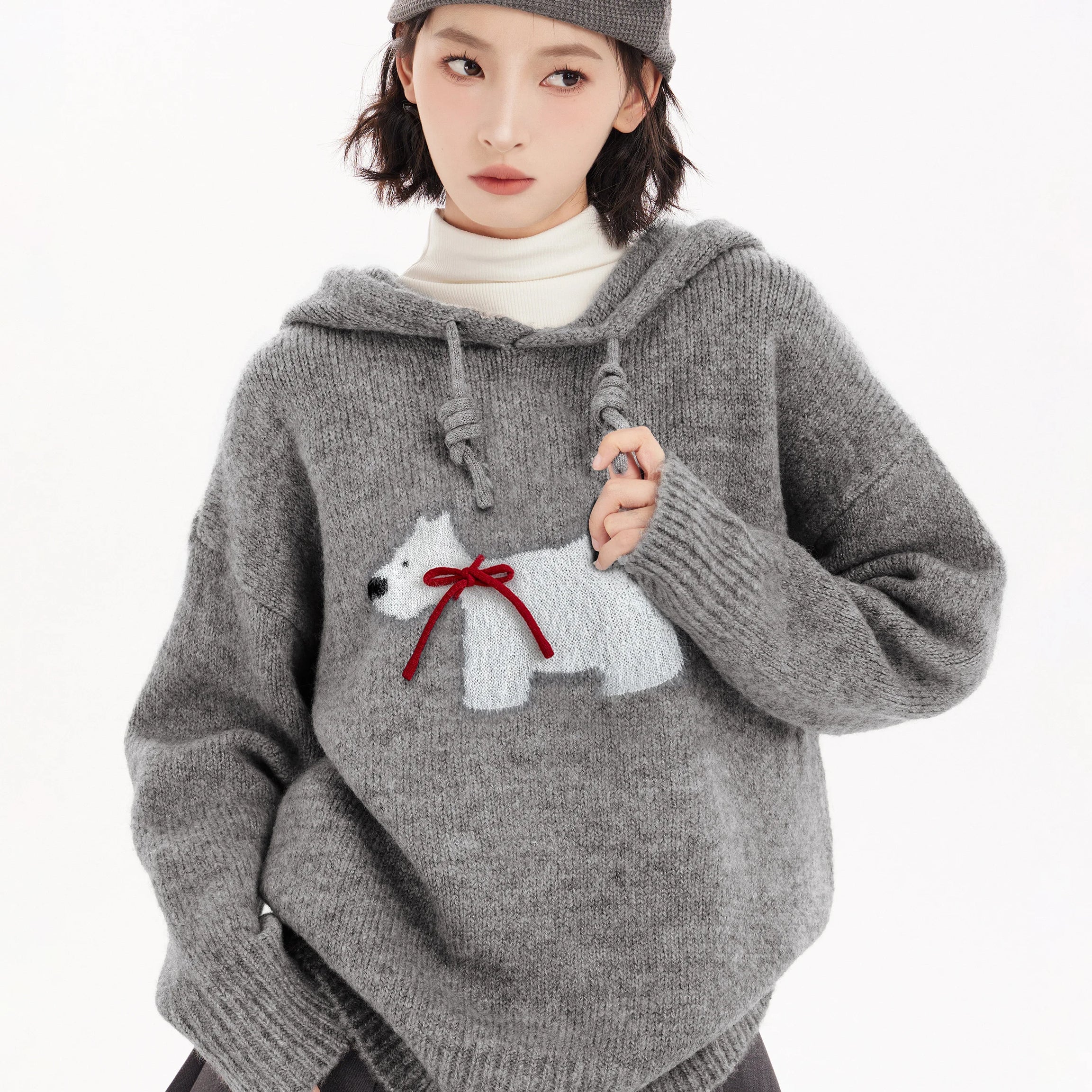 Cozy Polar Charm Knit Hoodie