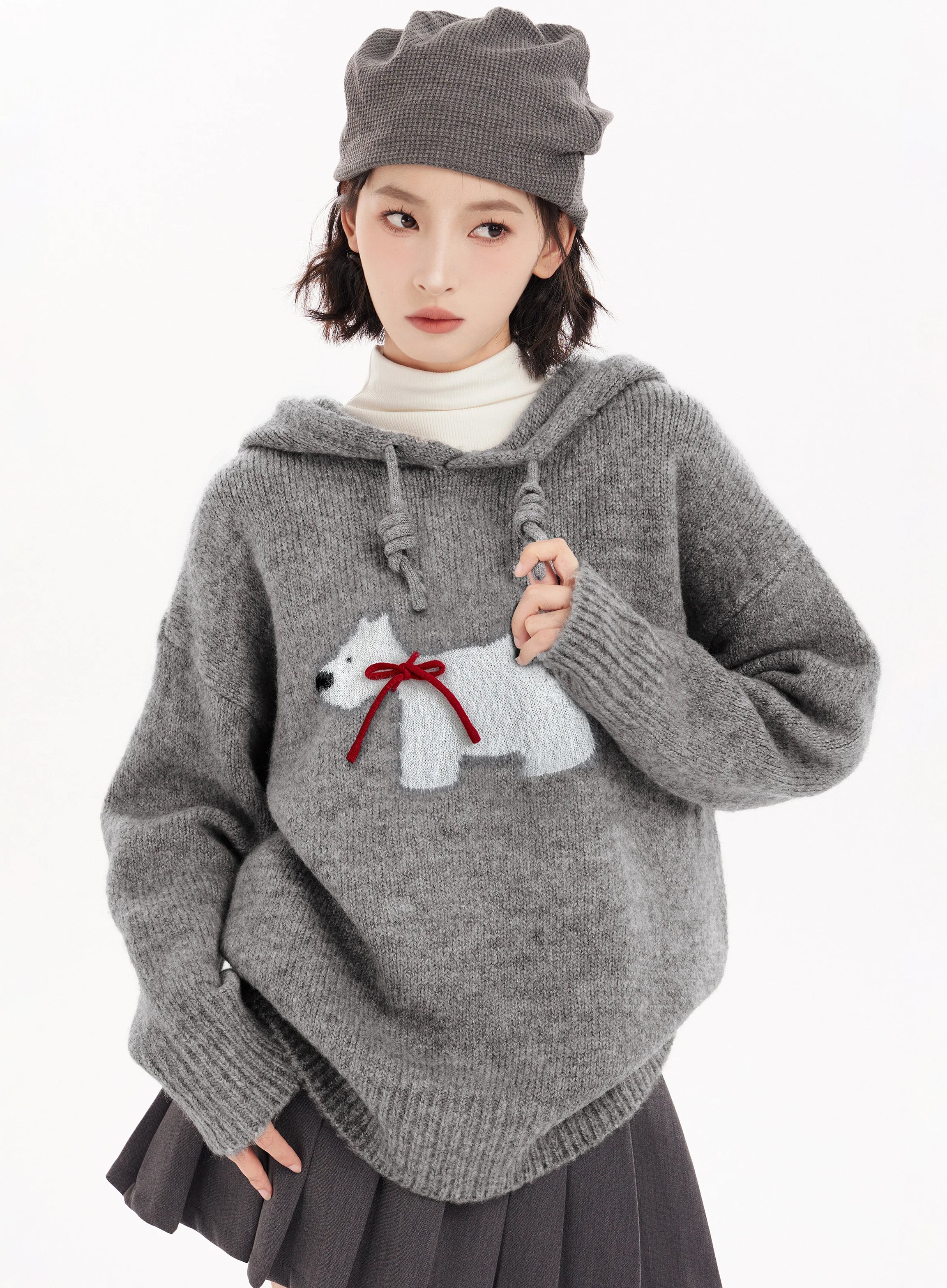 Cozy Polar Charm Knit Hoodie