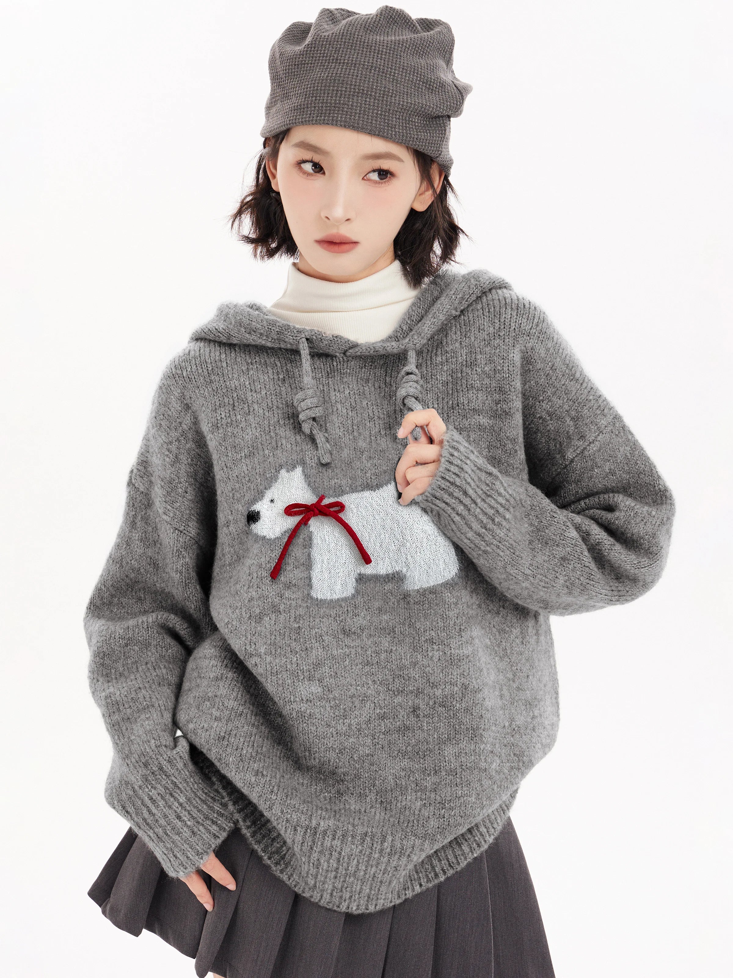 Cozy Polar Charm Knit Hoodie