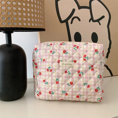 Soft Checkered Makeup Bag