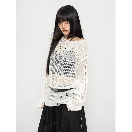 Void Wings Distressed Mesh Sweater
