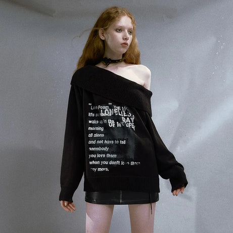 Lonely Verse" Off-Shoulder Sweater