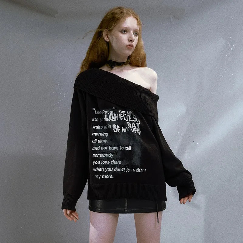 Lonely Verse" Off-Shoulder Sweater
