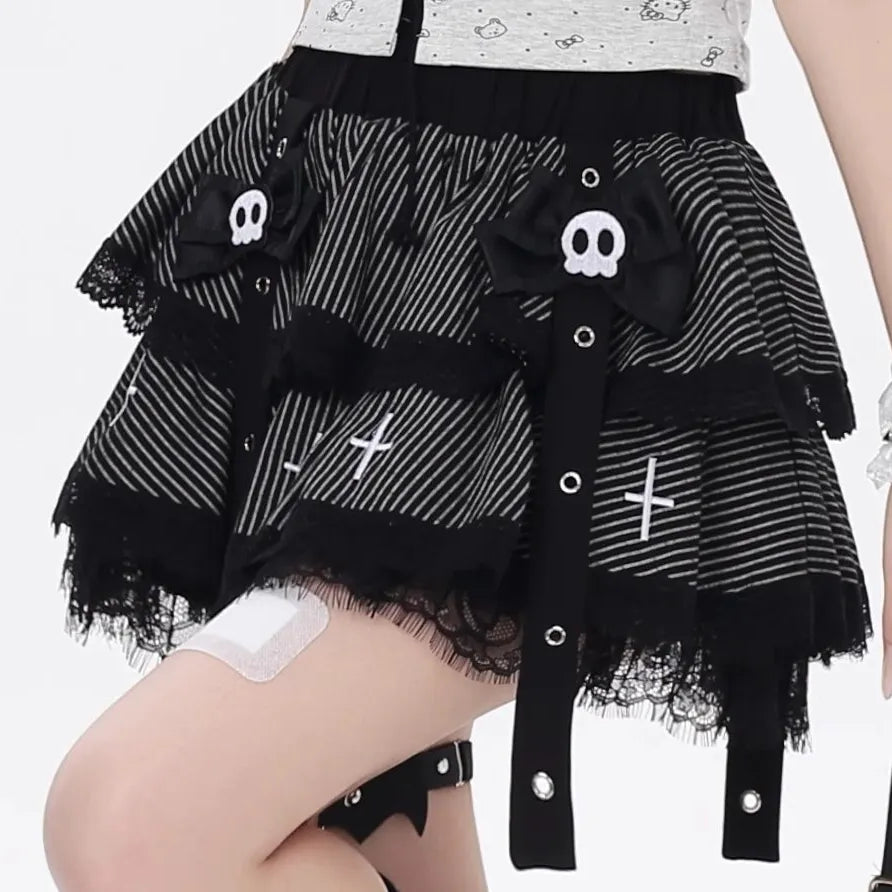 Skull Bow Lolita Layered Skirt