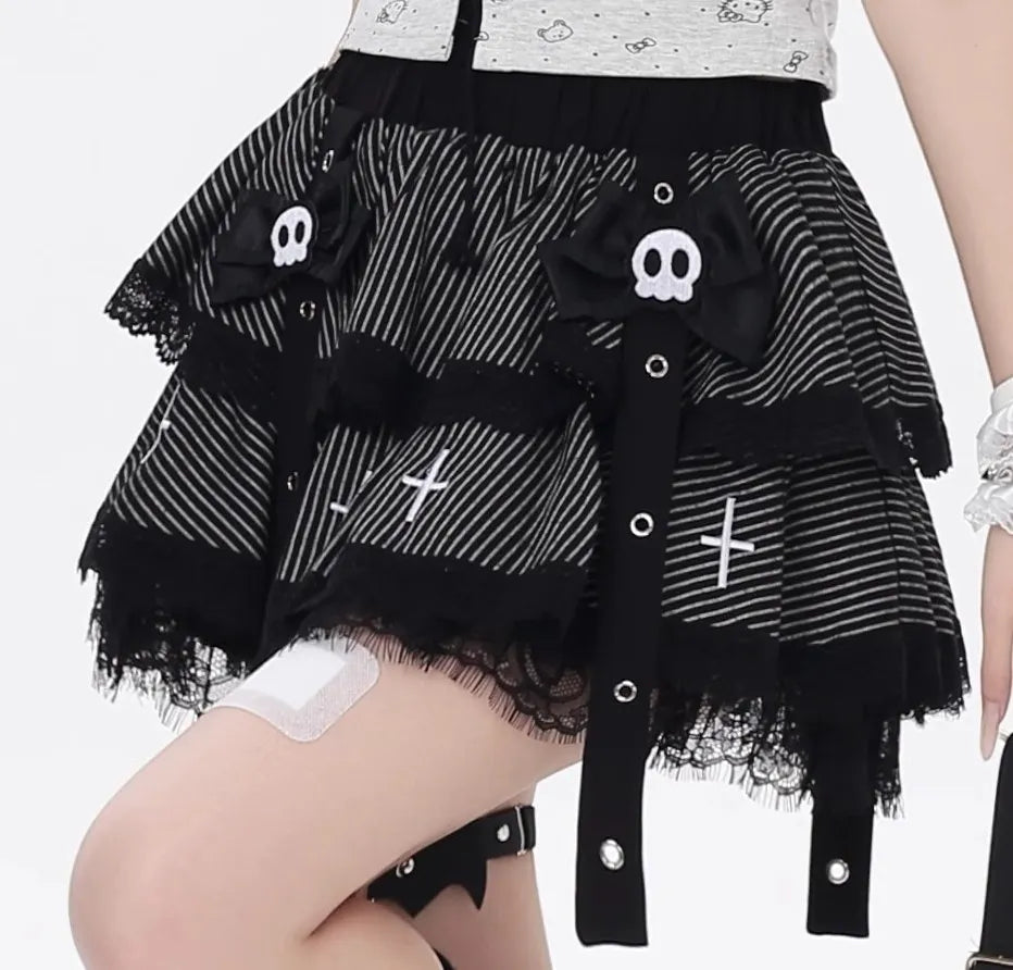 Skull Bow Lolita Layered Skirt