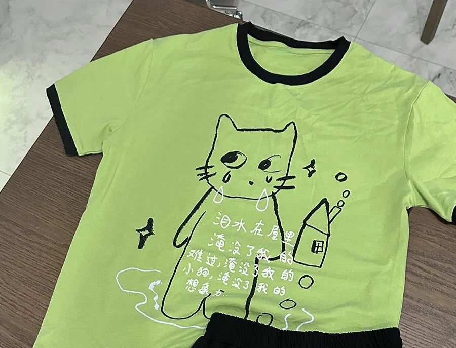 Crying Cat Doodle T-shirt