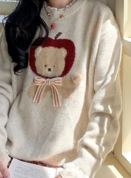 Apple Bear Cozy Knit Sweater