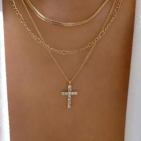Crystal Rose Gothic Cross Necklace