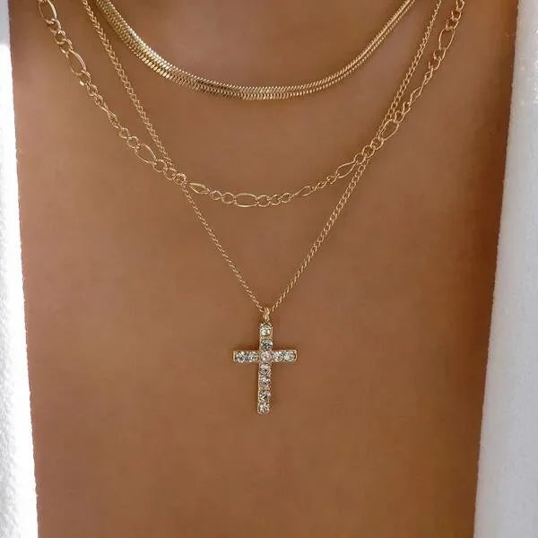 Crystal Rose Gothic Cross Necklace