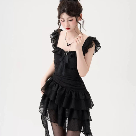 Gothic Lace Tiered Mini Dress