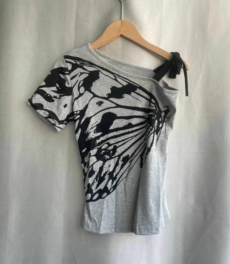Monochrome Monarch One Shoulder Top