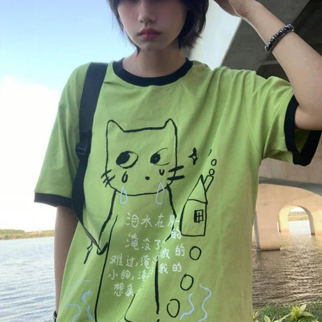 Crying Cat Doodle T-shirt
