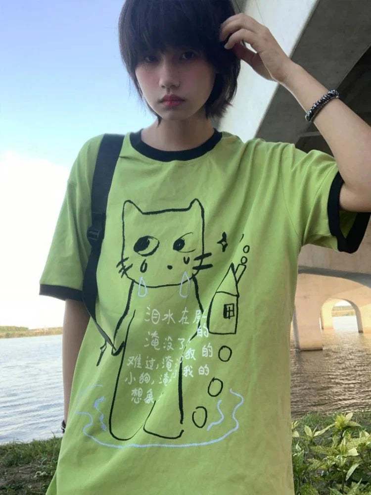 Crying Cat Doodle T-shirt