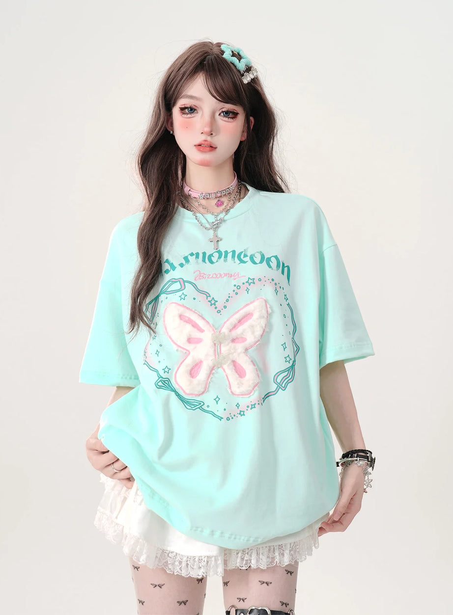 Mintgrünes T-Shirt mit Engel-Schmetterling