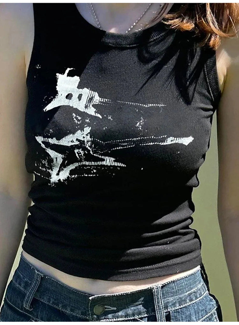 Distressed Graphic Ribbed Top