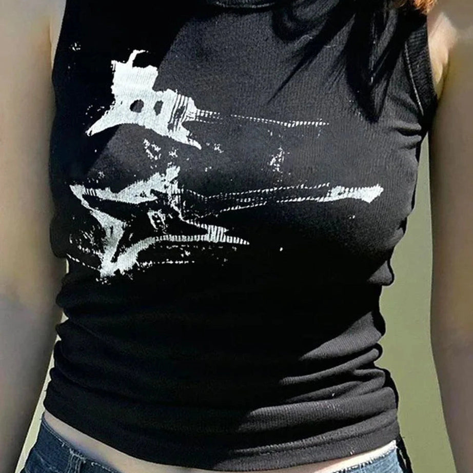 Distressed Graphic Ribbed Top