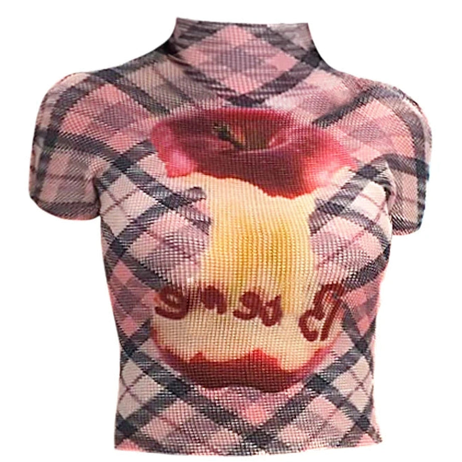 Plaid Applecore Mesh Crop Top