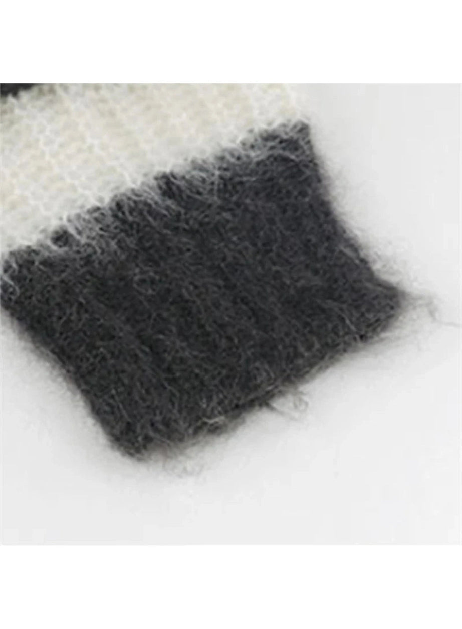 Y2k Fuzzy Striped Grunge Sweater