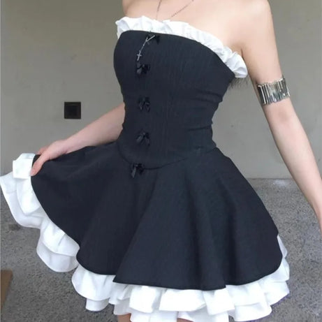 Gothic Ruffle Mini Dress