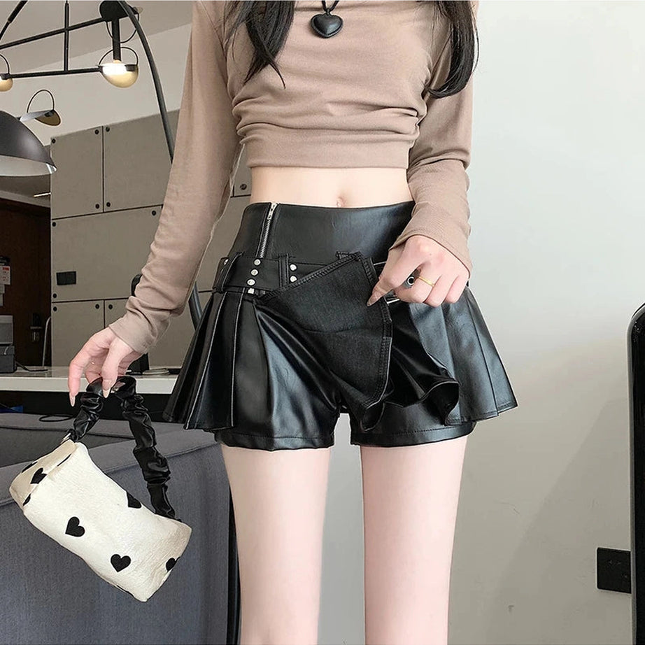 Riveted Pleather Mini Skirt