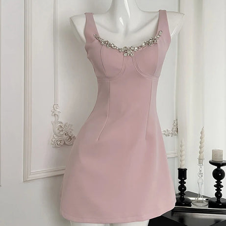 Blush Crystal-Trim A-Line Dress