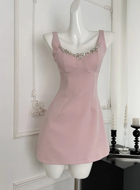 Blush Crystal-Trim A-Line Dress